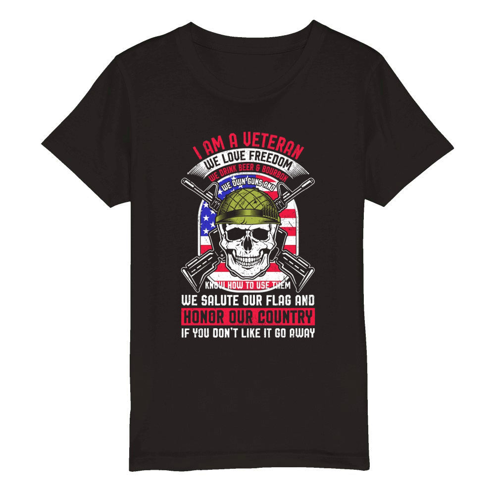 I AM A VETERAN WE LOVE FREEDOM WE DRINK BEER & BOURBON Organic Kids Crewneck T-shirt