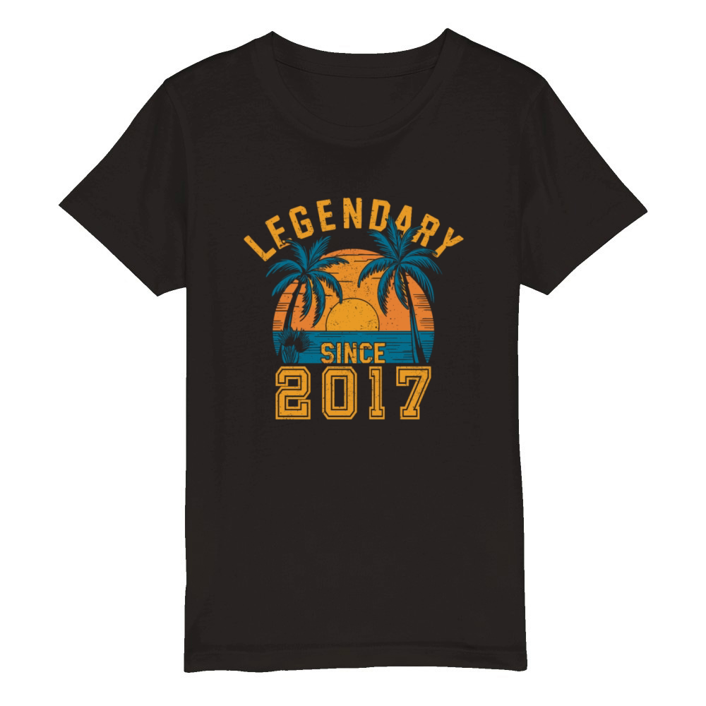 Legendary Since 2017 Birthday Sunset Retro Palm Organic Kids Crewneck T-shirt