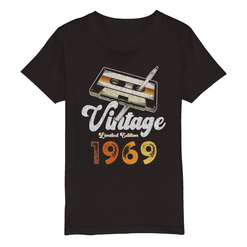 Vintage 1969 Birthday Cassette Pencil Organic Kids Crewneck T-shirt