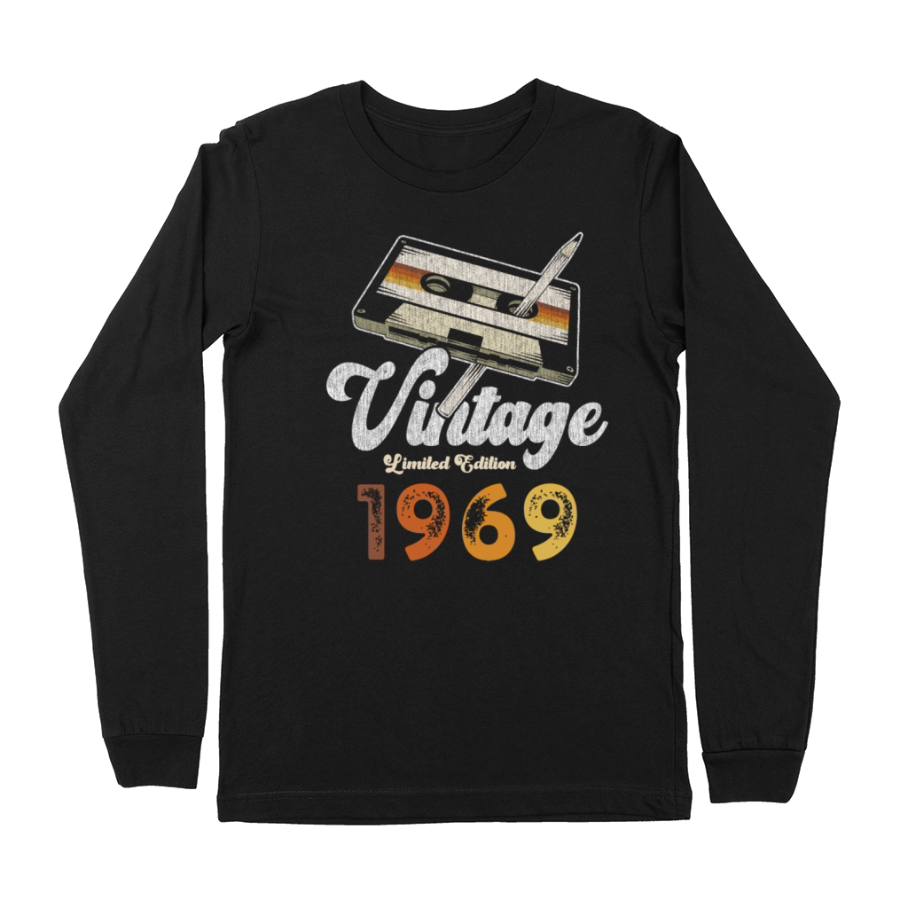 Vintage 1969 Birthday Cassette Pencil Premium Long Sleeve
