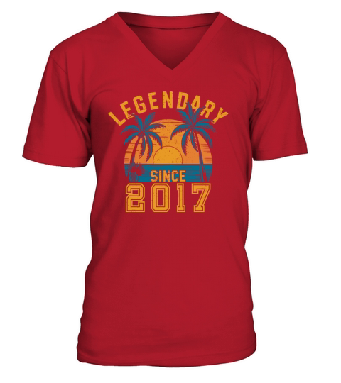 Legendary Since 2017 Birthday Sunset Retro Palm V-Neck T-shirt