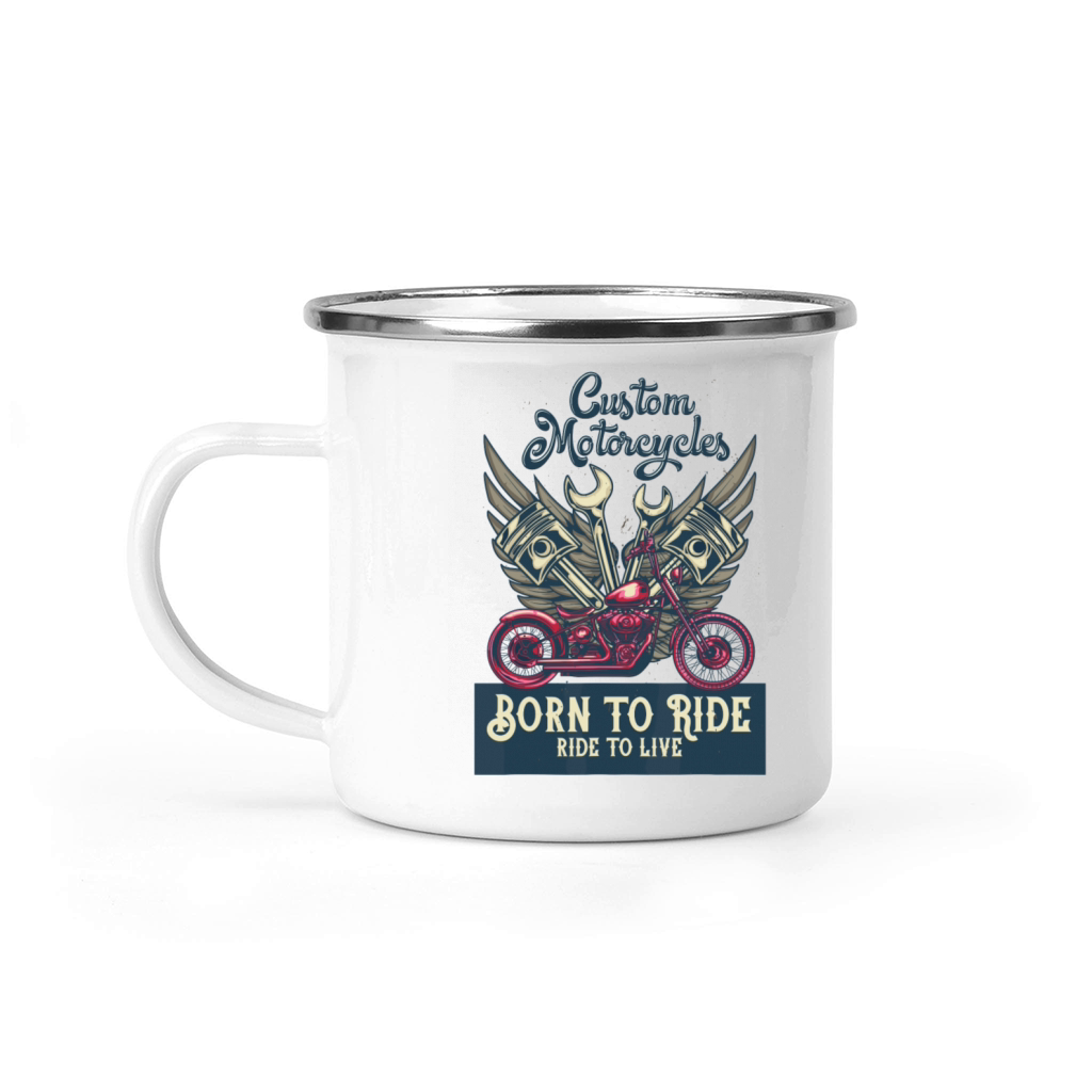 Custom Motorcycles Born to Ride to Live Choppers Camping Mug