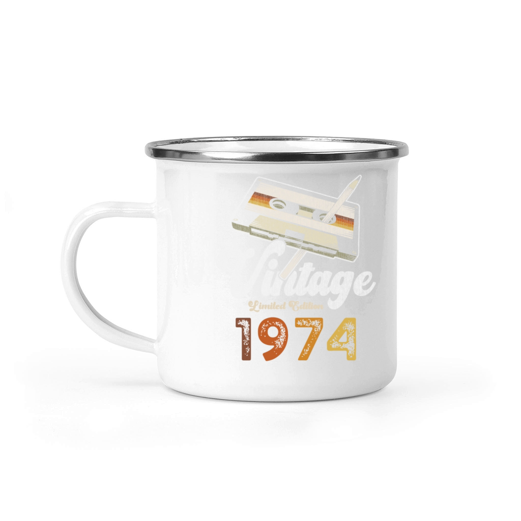 Vintage 1974 Birthday Cassette Pencil Camping Mug