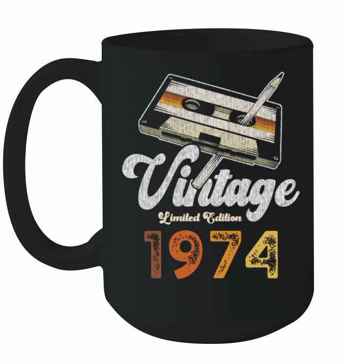 Vintage 1974 Birthday Cassette Pencil Ceramic Mug
