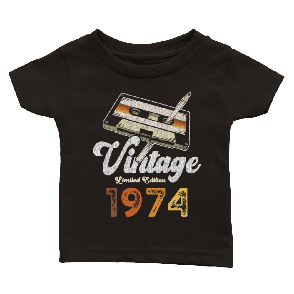 Vintage 1974 Birthday Cassette Pencil Classic Baby Crewneck T-shirt