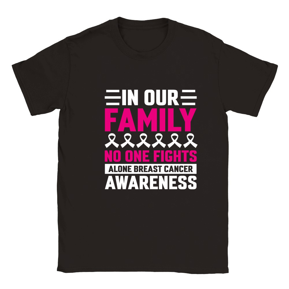 In Our Family No One Fights Alone Breast Cancer Awareness Classic Kids Crewneck T-shirt