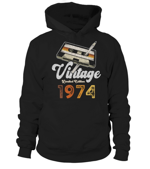 Vintage 1974 Birthday Cassette Pencil Hoodie Unisex