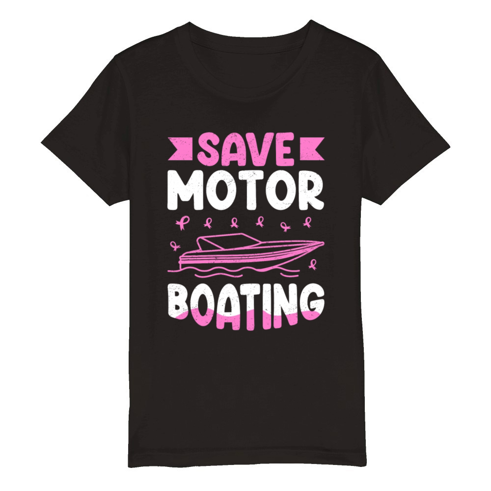 Save Motor Boating Breast Cancer Organic Kids Crewneck T-shirt