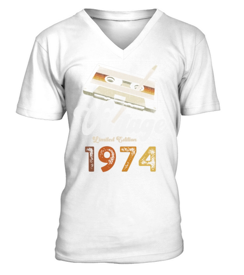 Vintage 1974 Birthday Cassette Pencil V-Neck T-shirt