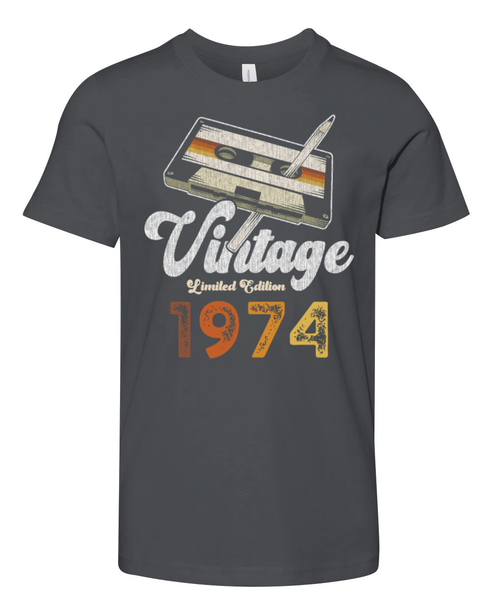 Vintage 1974 Birthday Cassette Pencil Youth Unisex Jersey Tee