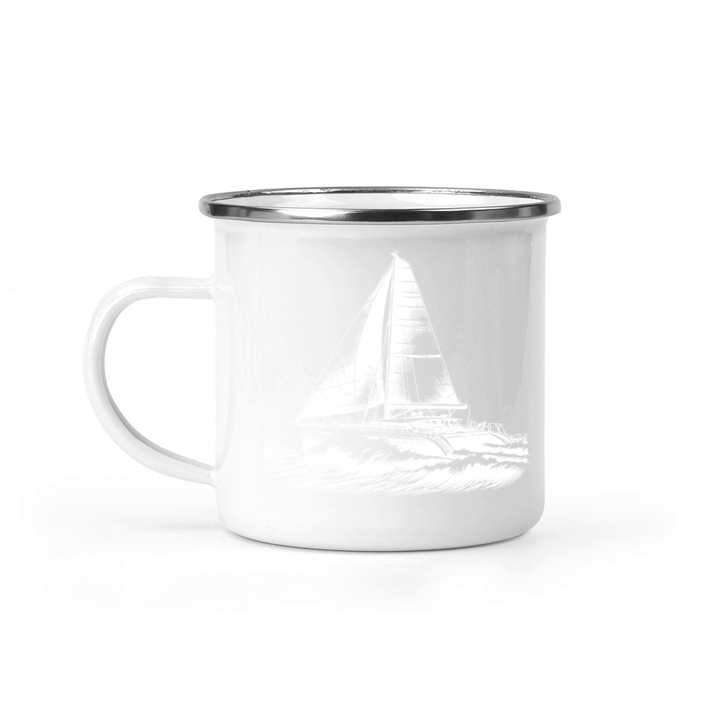 Fast Catamaran Sailboat In Big Waves Camping Mug