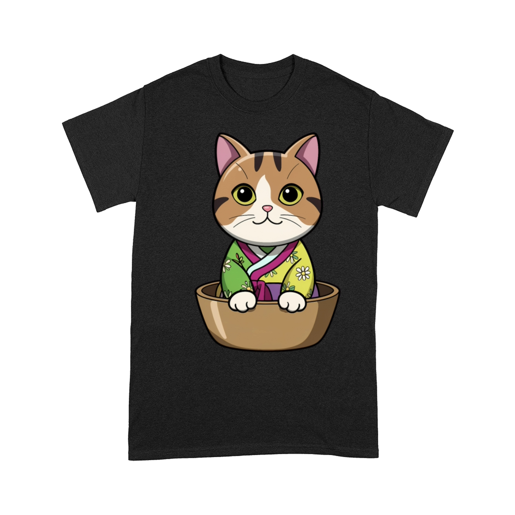 Cute Korean Cat in Bowl - Manga Style Comfort T-shirt