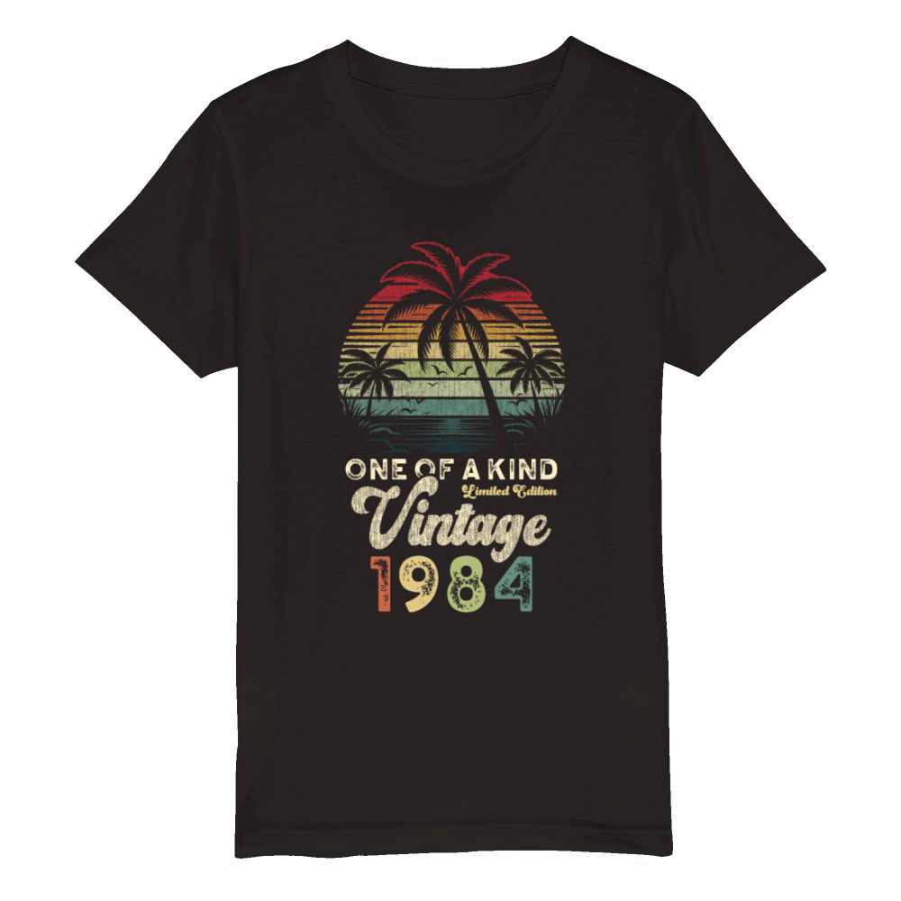 Vintage 1984 Birthday Palm Trees Organic Kids Crewneck T-shirt