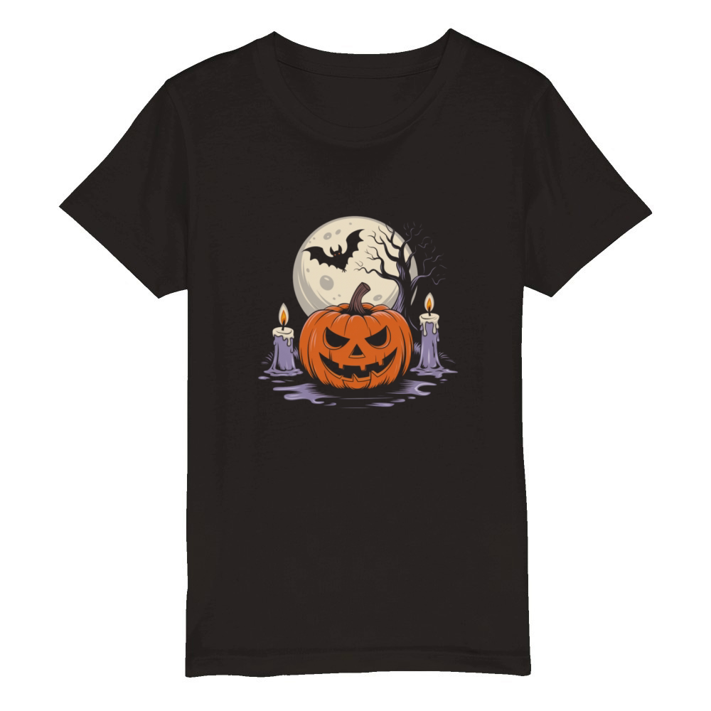 Vintage Pumpkin Scene Halloween Classic T-Shirt Organic Kids Crewneck T-shirt