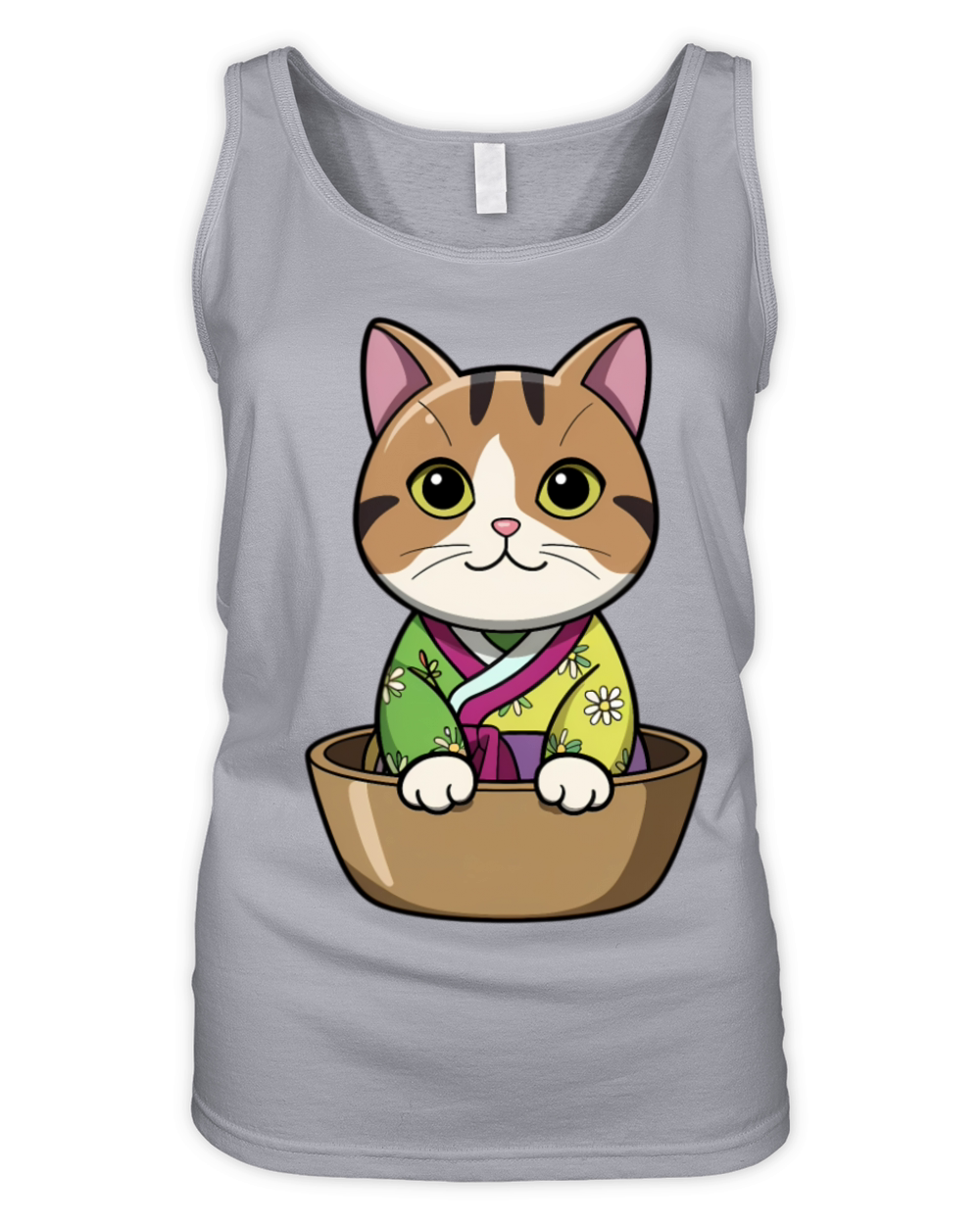 Cute Korean Cat in Bowl - Manga Style Organic Women's Tank Top