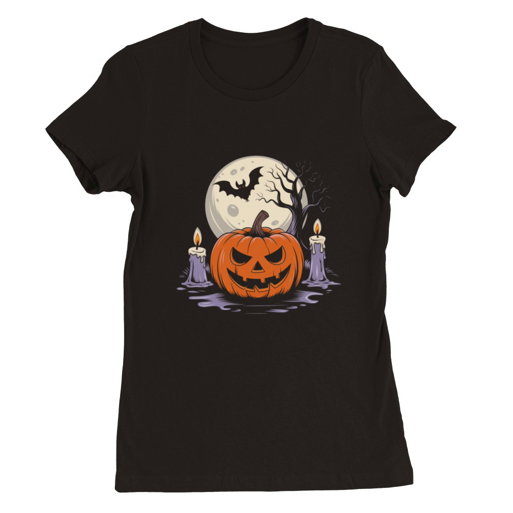 Vintage Pumpkin Scene Halloween Classic T-Shirt Premium Womens Crewneck T-shirt