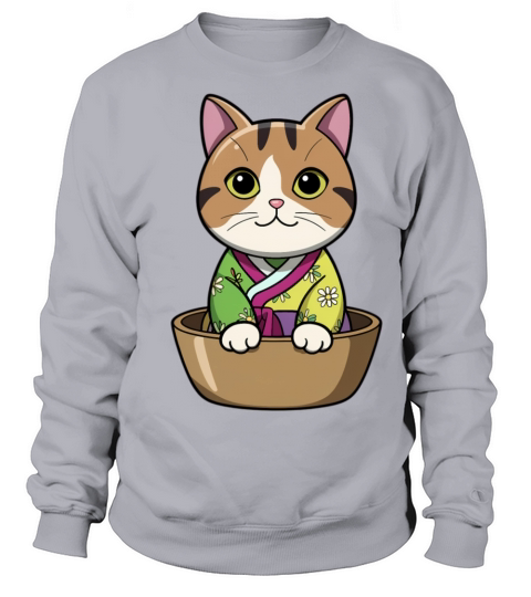 Cute Korean Cat in Bowl - Manga Style Sweatshirt Unisex