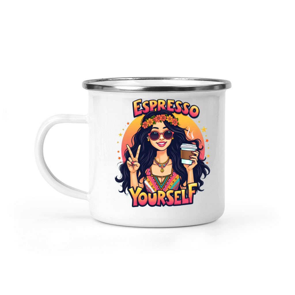 Hippie Girl - Espresso Yourself Retro Coffee Art Camping Mug