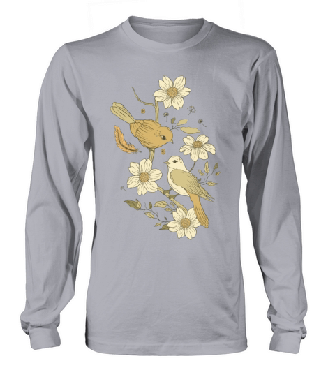Beige Brown Bird Vintage Floral Long sleeved Unisex