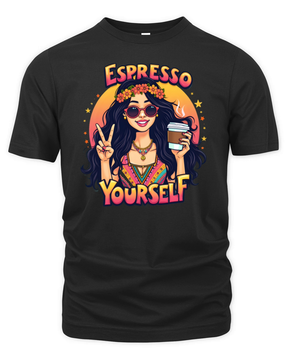 Hippie Girl - Espresso Yourself Retro Coffee Art Organic Unisex T-shirt