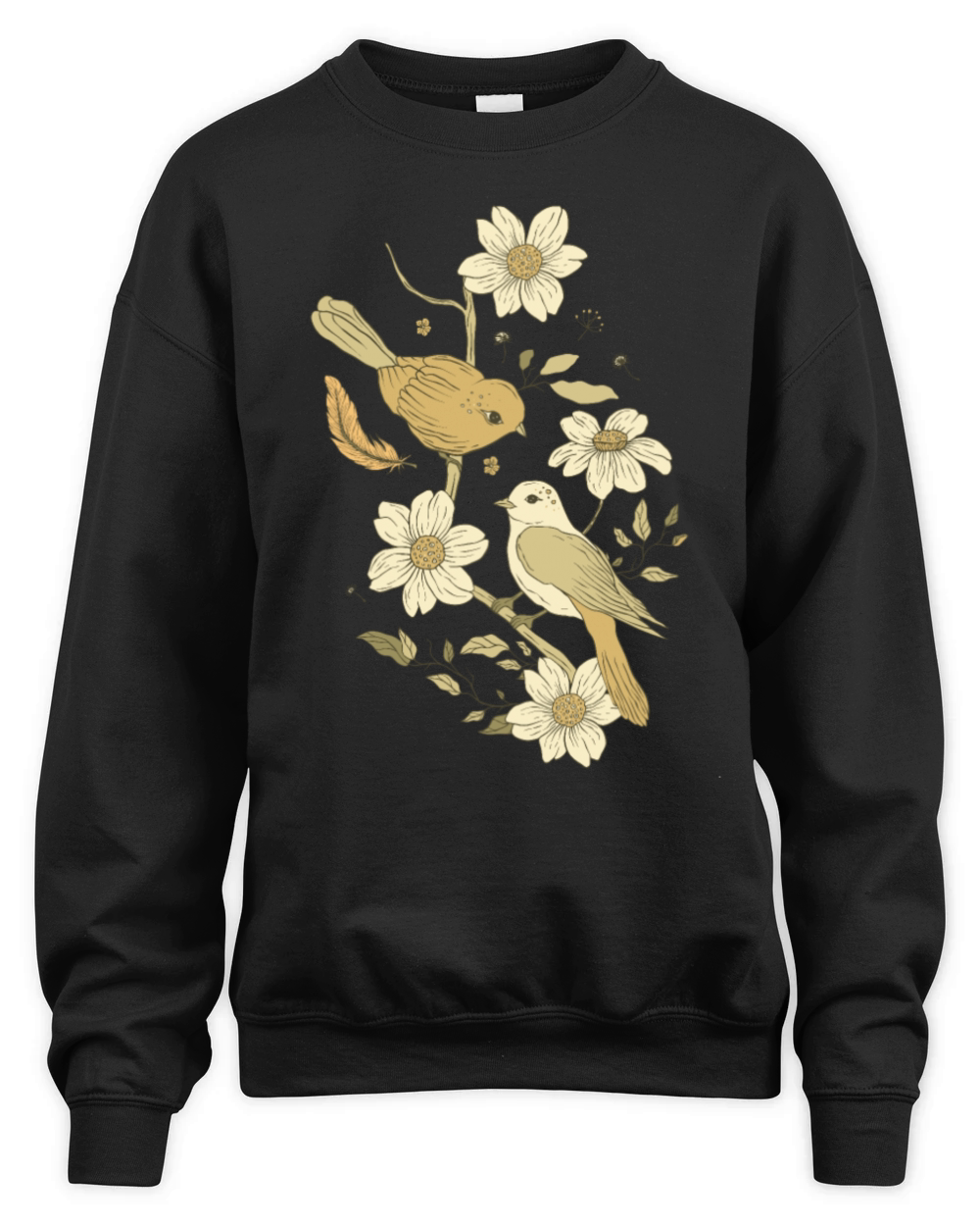 Beige Brown Bird Vintage Floral Unisex Premium Crewneck Sweatshirt