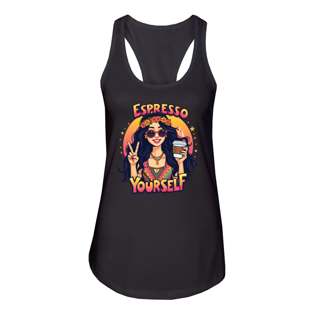 Hippie Girl - Espresso Yourself Retro Coffee Art Women's Racerback Tank
