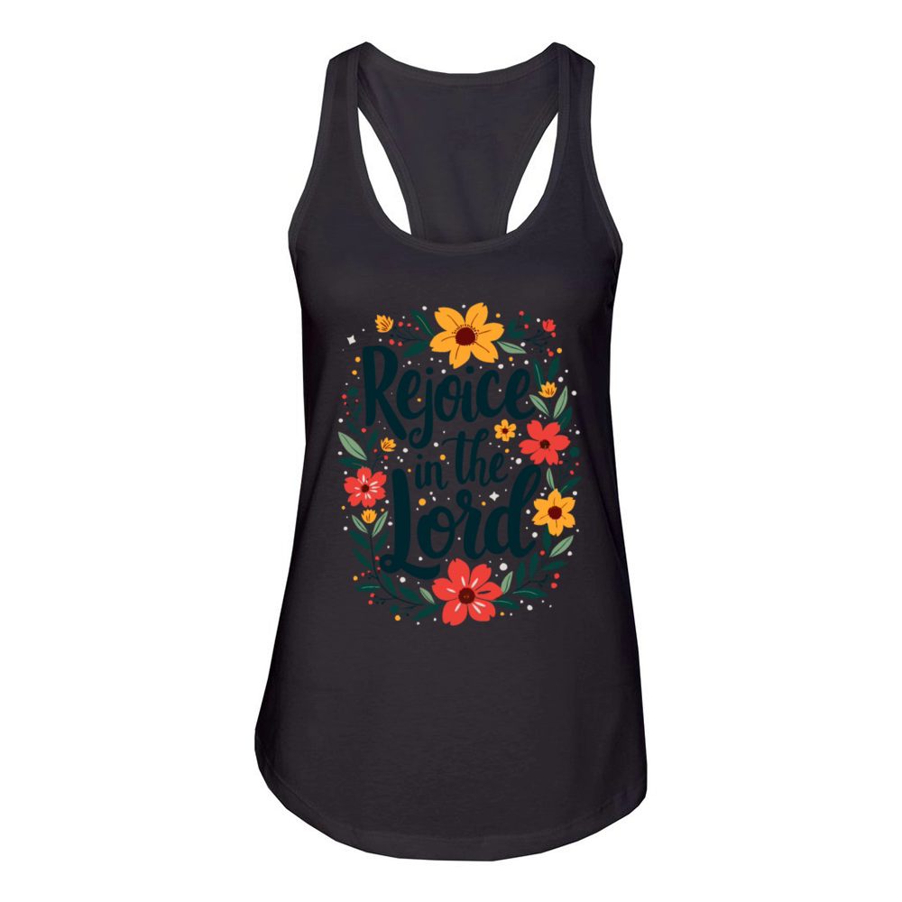 Rejoice In The Lord Christian Quote Flower Floral Women's Racerback Tank