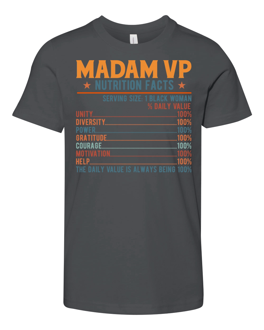 Madam VP  Nutrition Facts Youth Unisex Jersey Tee