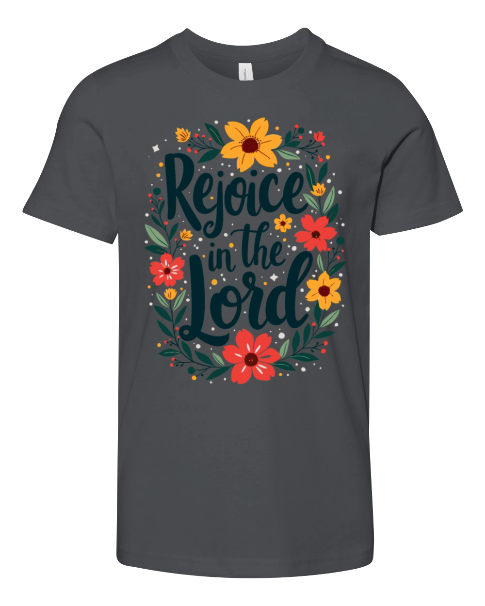 Rejoice In The Lord Christian Quote Flower Floral Youth Unisex Jersey Tee