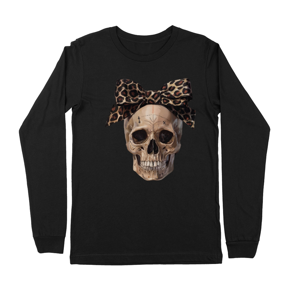 Leopard Bow Skull Art - Edgy Vintage Design Premium Long Sleeve