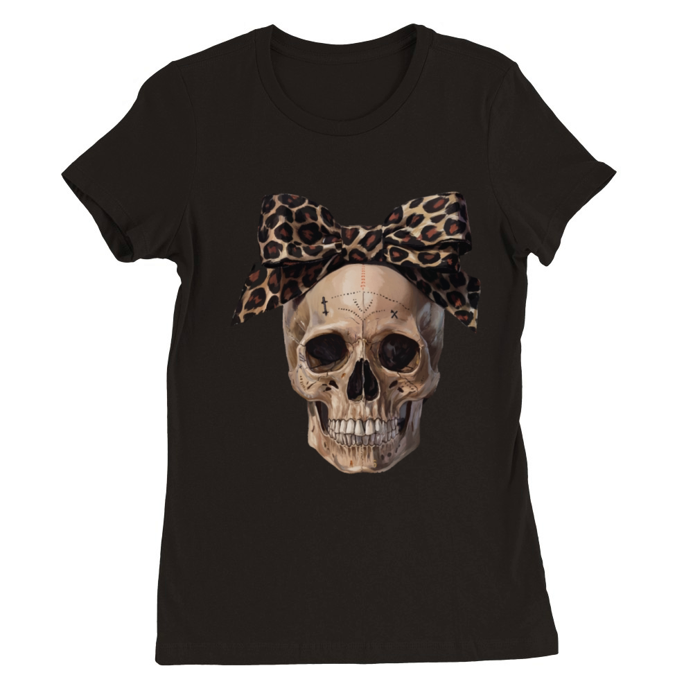 Leopard Bow Skull Art - Edgy Vintage Design Premium Womens Crewneck T-shirt