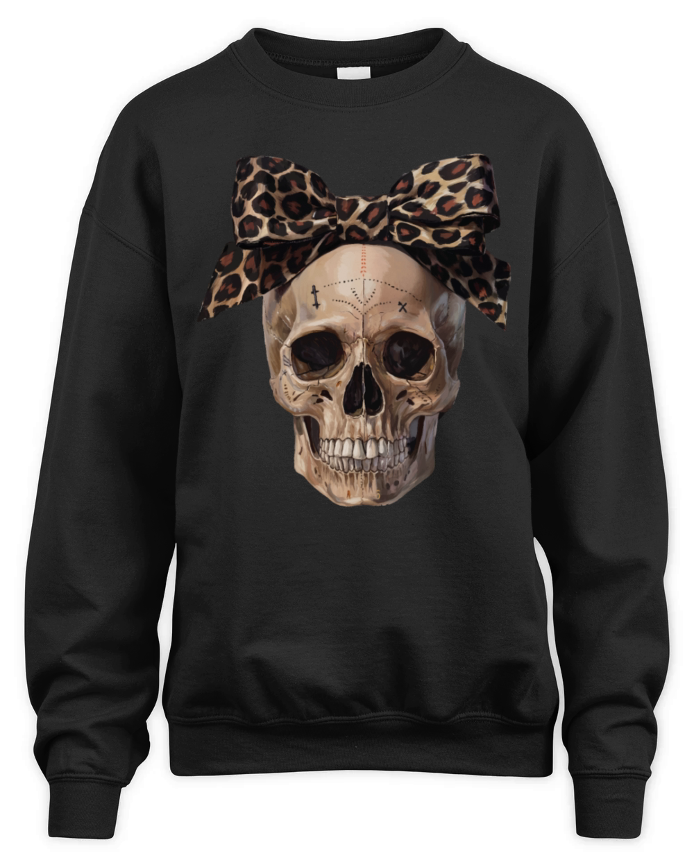 Leopard Bow Skull Art - Edgy Vintage Design Unisex Premium Crewneck Sweatshirt