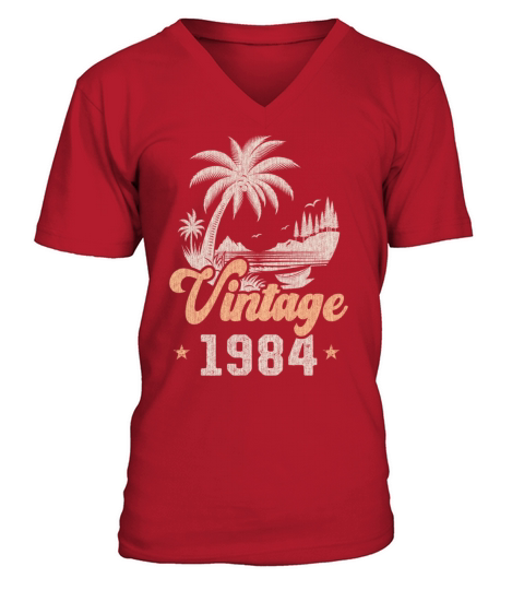 Vintage 1984 Birthday Palm Trees V-Neck T-shirt