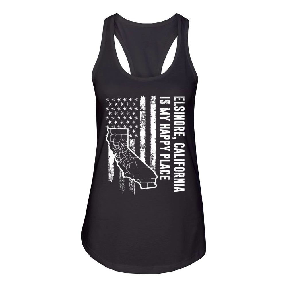 ELSINORE CALIFORNIA IS MY HAPPY PLACE Lake Women's Racerback Tank