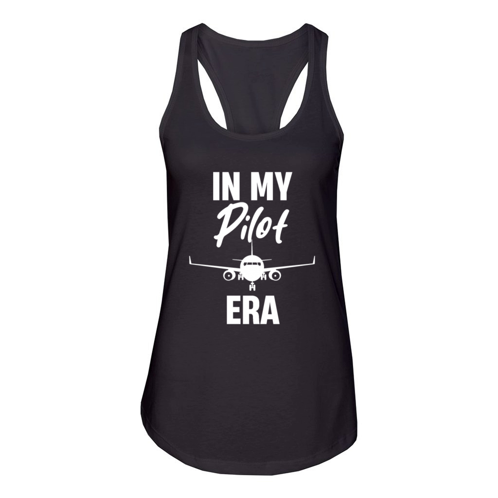 In My Pilot Era Funny Pilot Aviation Helicopter Women's Racerback Tank
