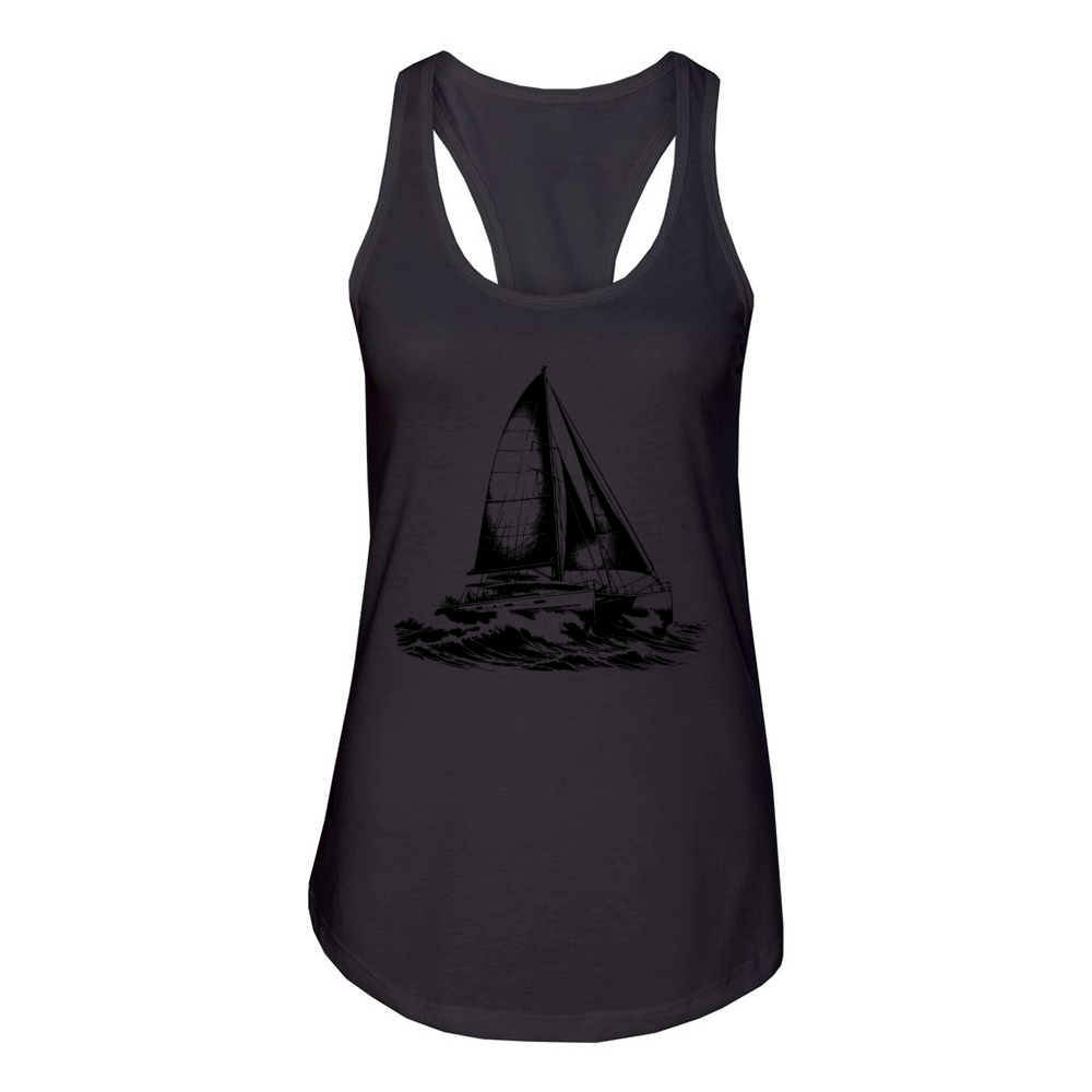 Waves And Catamaran Sailboat In Waves Women's Racerback Tank
