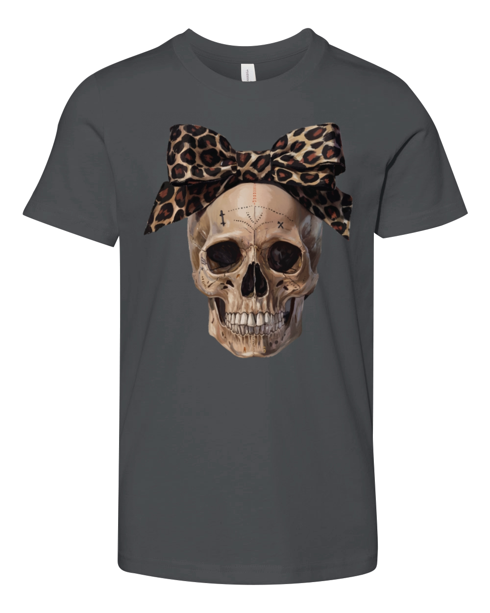 Leopard Bow Skull Art - Edgy Vintage Design Youth Unisex Jersey Tee