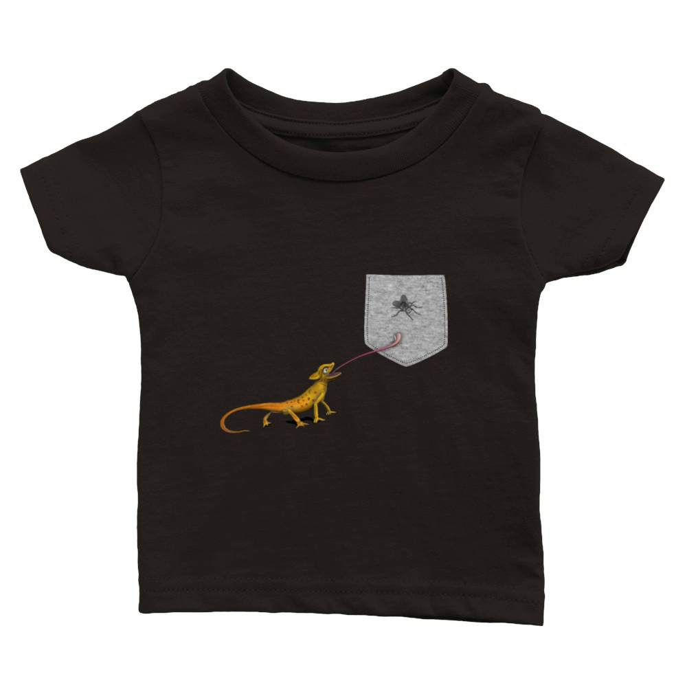Lizard Tongue Reaching For Fly In Fake Pocket Fun Classic Baby Crewneck T-shirt