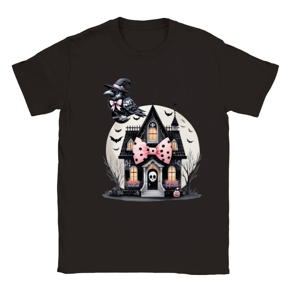 Funny Cute Halloween House Raven House Ghost Hallo Classic Kids Crewneck T-shirt