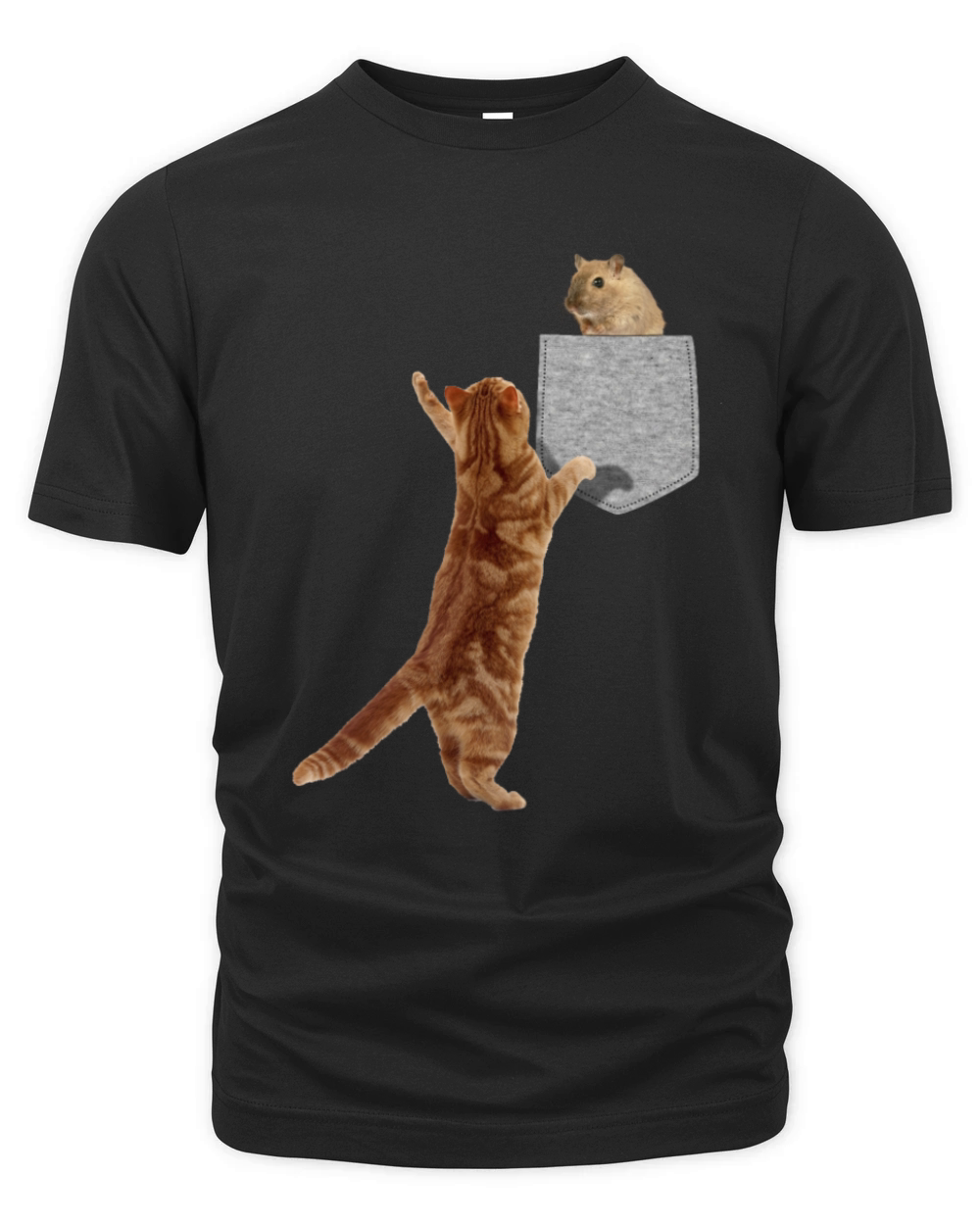 Cat Reaching For Hamster In Fake Pocket Funny Organic Unisex T-shirt