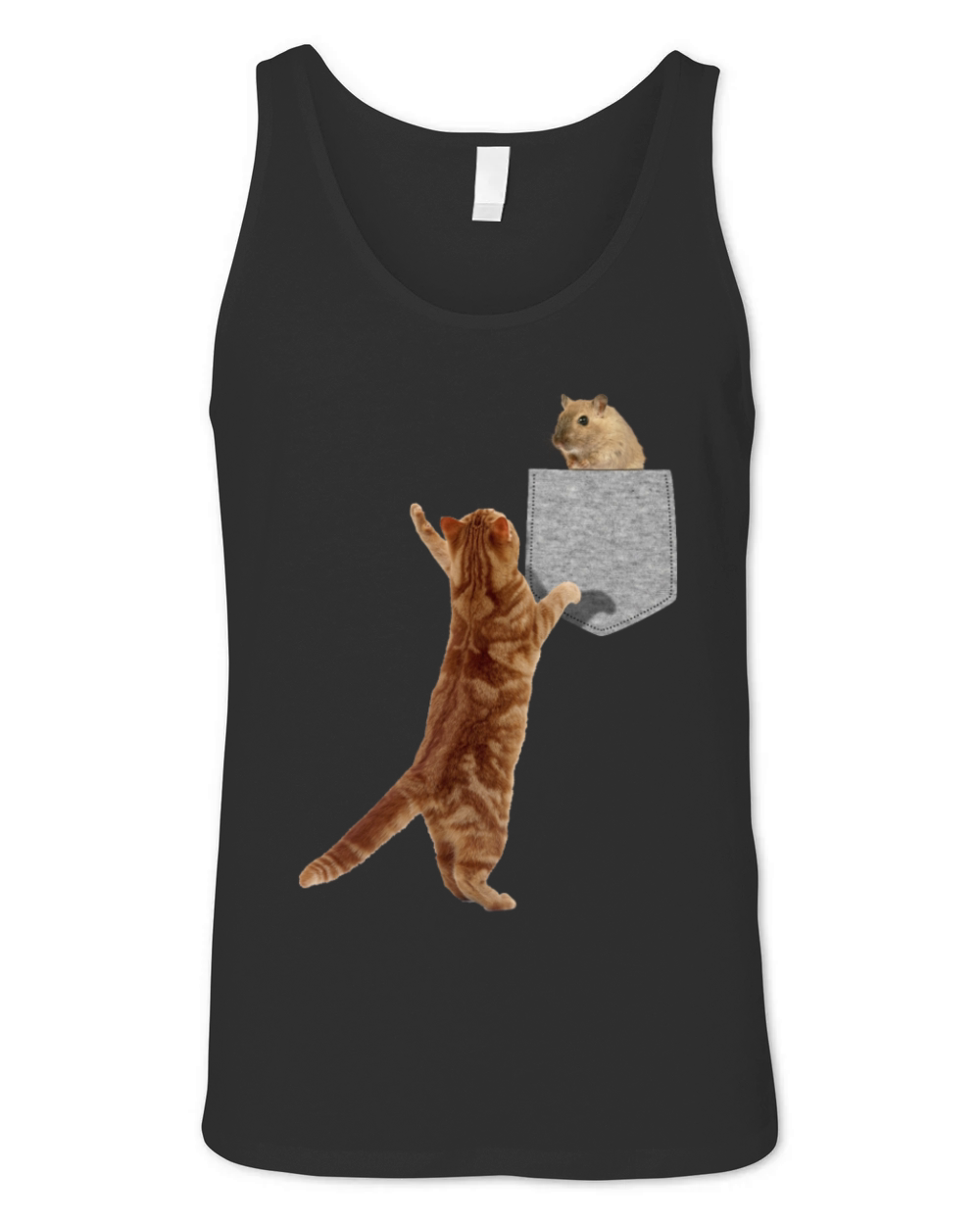 Cat Reaching For Hamster In Fake Pocket Funny Unisex Jersey Tank