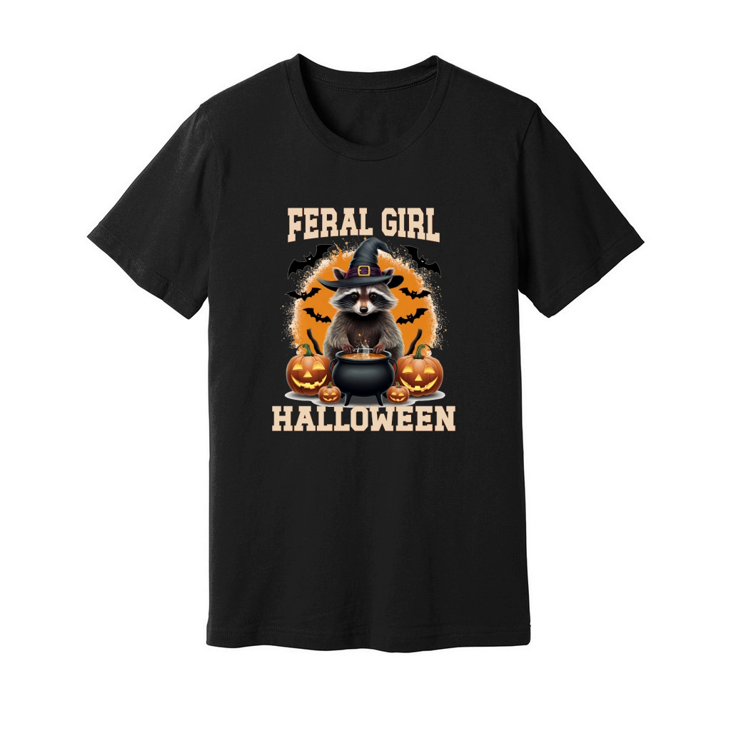 Feral Girl Racoon Halloween 02 Unisex Jersey Tee