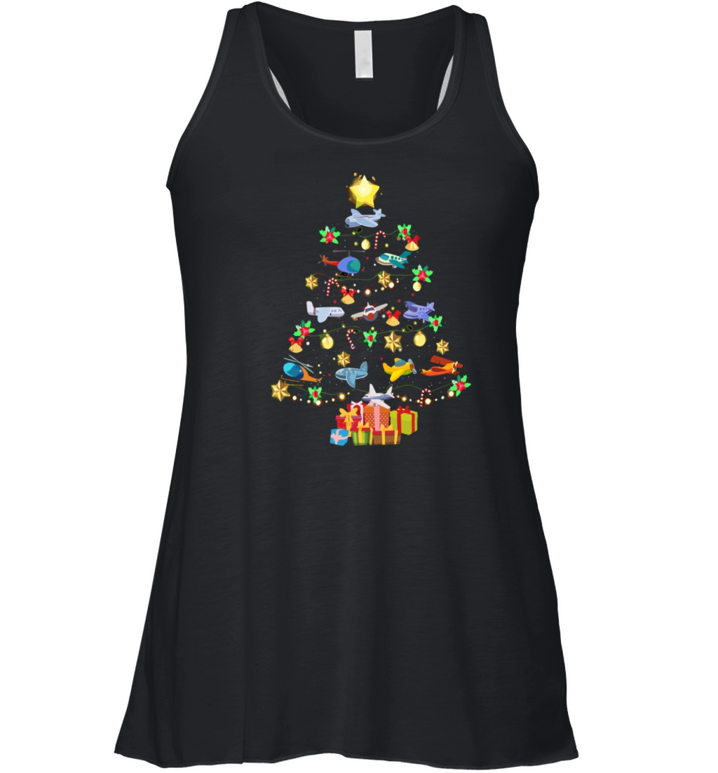 Airplane Christmas Tree Women's Flowy Tank Top