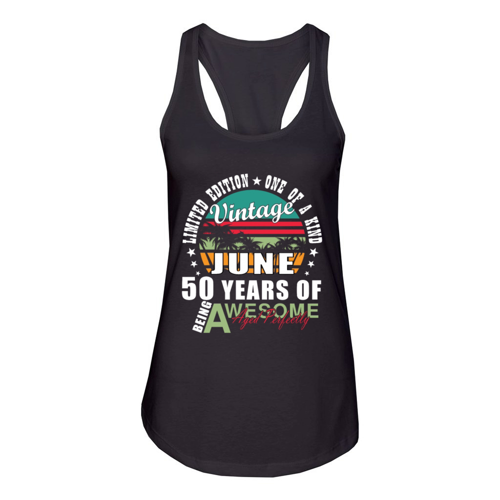 50th birthday 50 years June 1974 Women's Racerback Tank