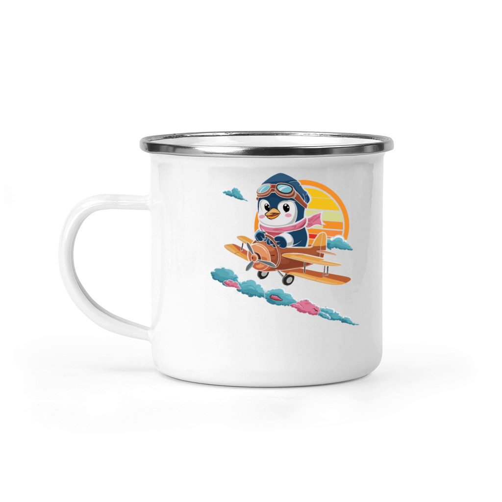 Cute Penguin Pilot Flying Vintage Airplane Camping Mug