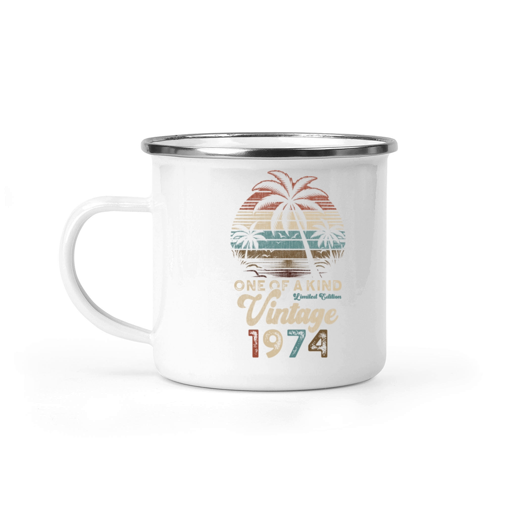 Vintage 1974 Birthday Palm Trees Camping Mug