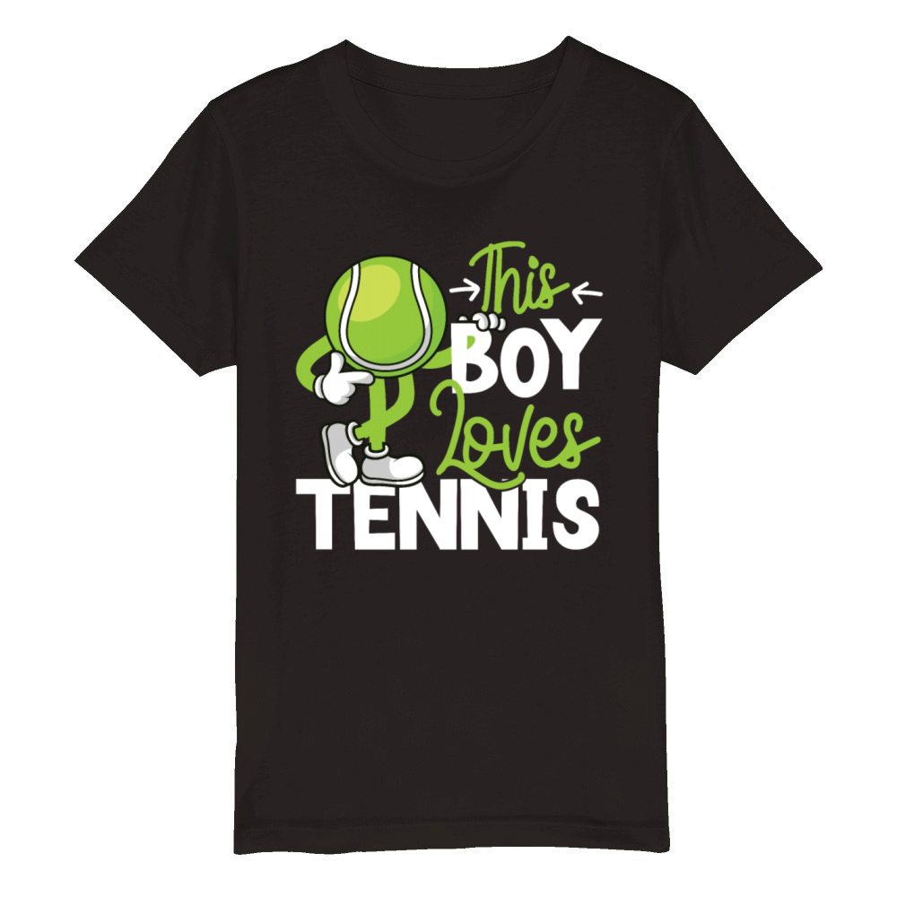 Funny Tennis Player Racket Boy Organic Kids Crewneck T-shirt