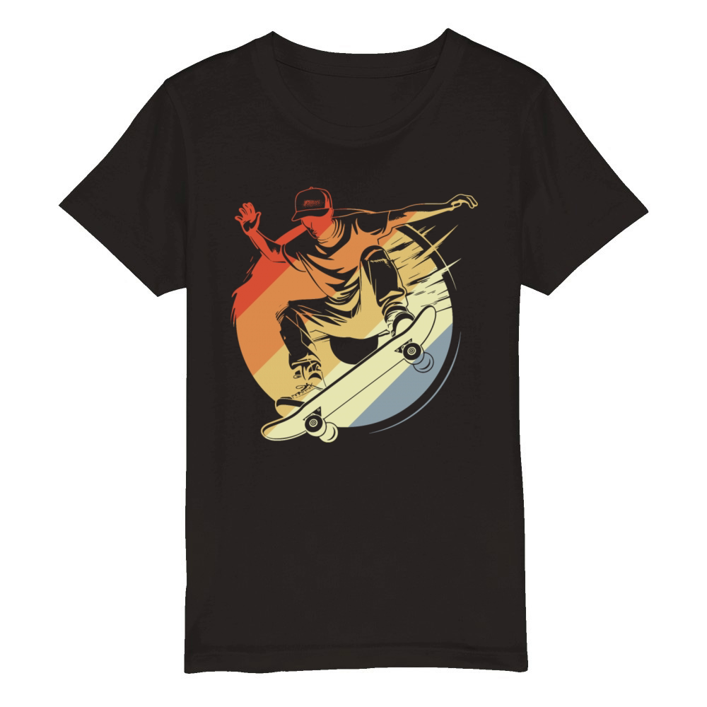Skateboarding Boy Vintage Look Organic Kids Crewneck T-shirt