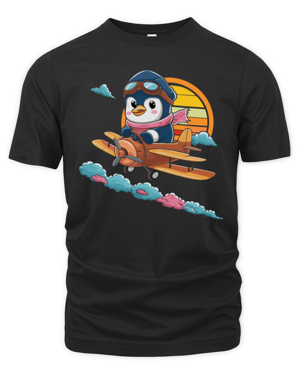Cute Penguin Pilot Flying Vintage Airplane Organic Unisex T-shirt