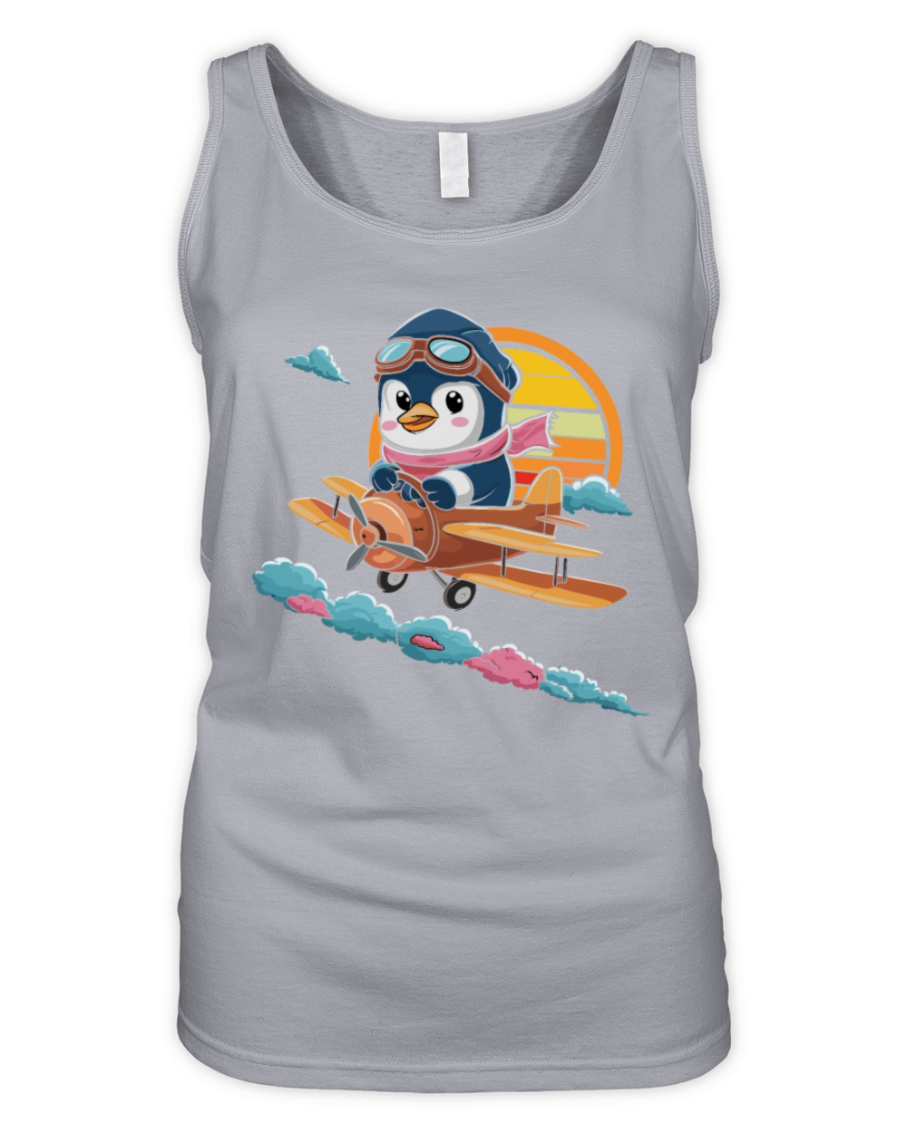 Cute Penguin Pilot Flying Vintage Airplane Organic Women's Tank Top